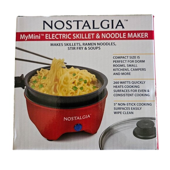Nostalgia MyMini Electric Skillet & Noodle Maker Compact Size - 5" Nonstick Red - Picture 1 of 6